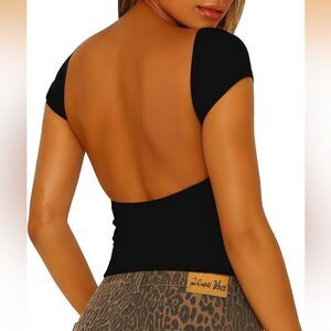 Women's Black Short Sleeve Open Back Tee
